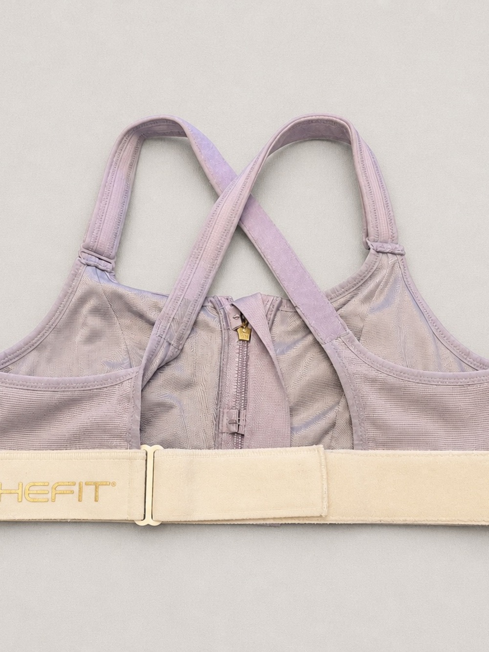 SHEFIT Lavender Front-Zip Sports Bra with Cream Band - Picture 3 of 10
